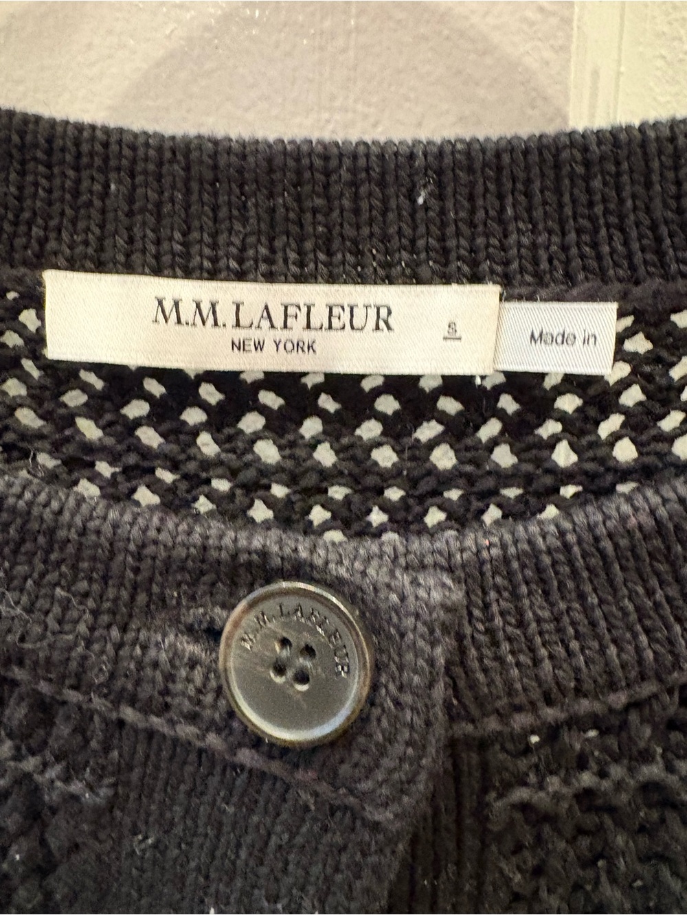 MM LaFleur Zosia Cardigan Sweater Black Crochet Pointelle Knit Cotton Small - Picture 2 of 9